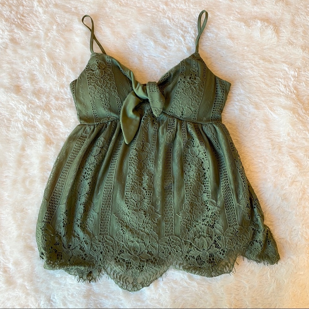 No Boundaries Olive Green Lace Baby Doll Top extra small